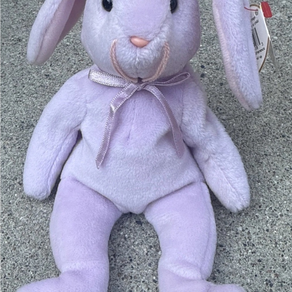 TY Beanie Baby Floppity Bunny 1996 Retired Purple Plush w/ Tag Errors